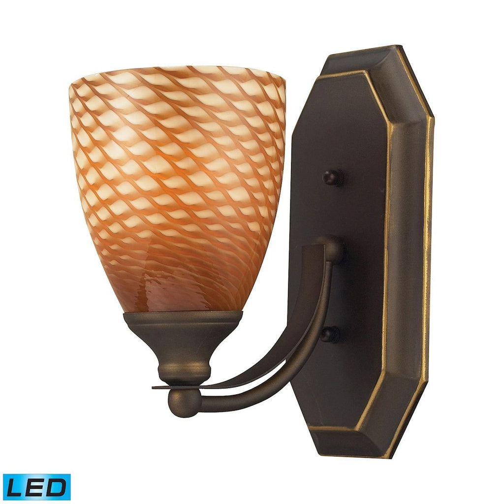Bath And Spa 1 Light LED Vanity In Aged Bronze And Cocoa Glass Wall Elk Lighting 