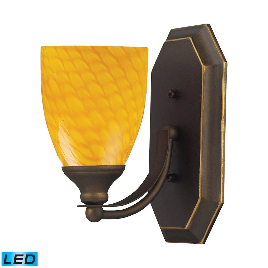 Bath And Spa 1 Light LED Vanity In Aged Bronze And Canary Glass Wall Elk Lighting 