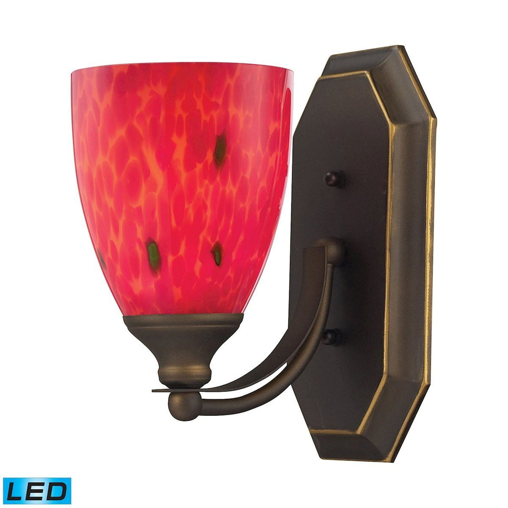 Bath And Spa 1 Light LED Vanity In Aged Bronze And Fire Red Glass Wall Elk Lighting 