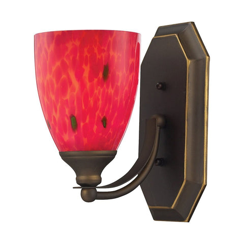 Bath And Spa 1 Light Vanity In Aged Bronze And Fire Red Glass Wall Elk Lighting 