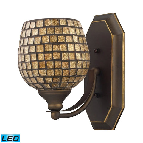 Bath And Spa 1 Light LED Vanity In Aged Bronze And Gold Leaf Glass Wall Elk Lighting 