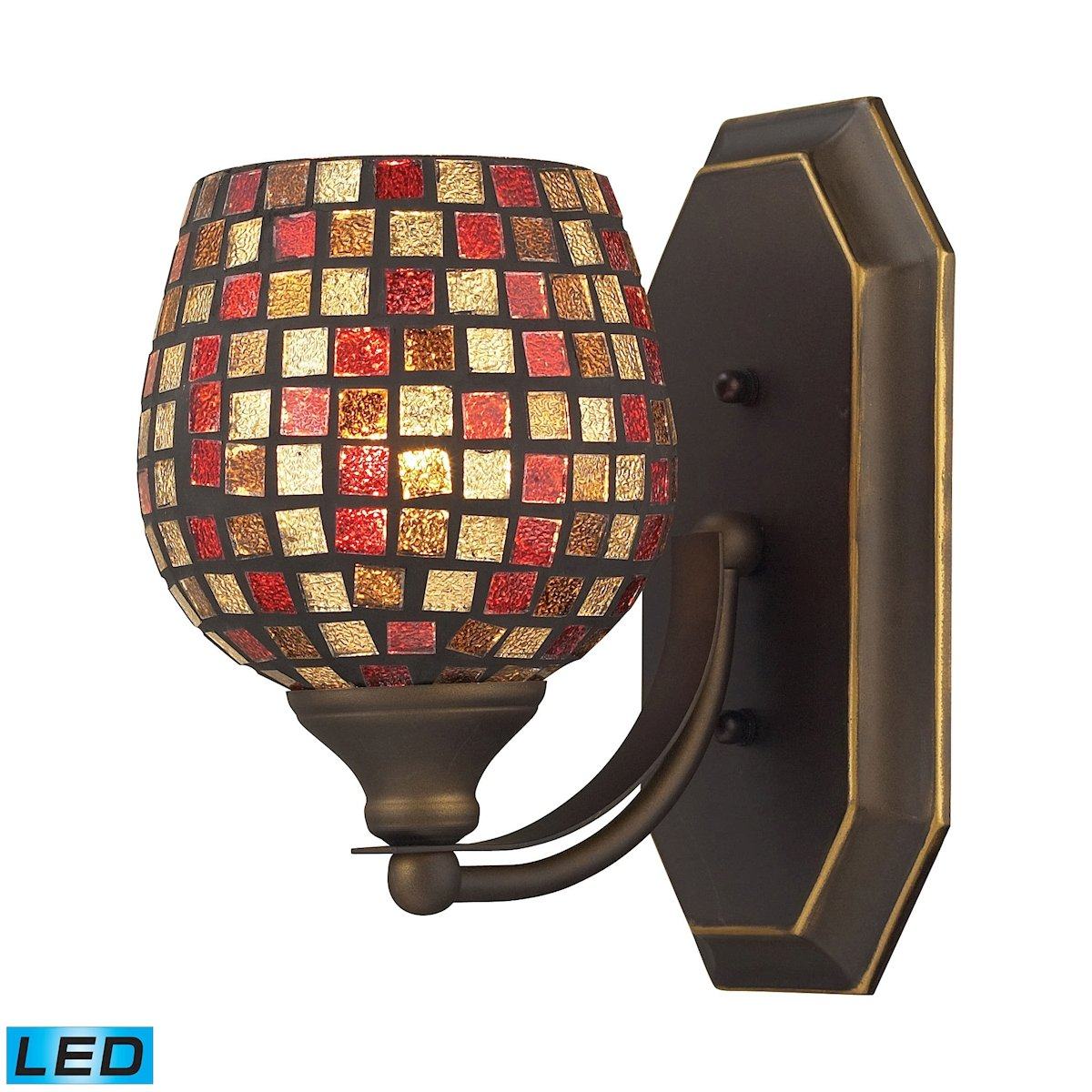 Bath And Spa 1 Light LED Vanity In Aged Bronze And Multi Fusion Glass Wall Elk Lighting 