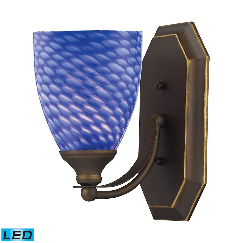 Bath And Spa 1 Light LED Vanity In Aged Bronze And Sapphire Glass Wall Elk Lighting 