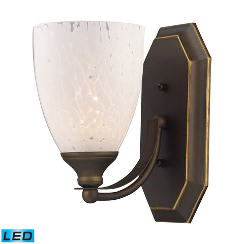 Bath And Spa 1 Light LED Vanity In Aged Bronze And Snow White Glass Wall Elk Lighting 