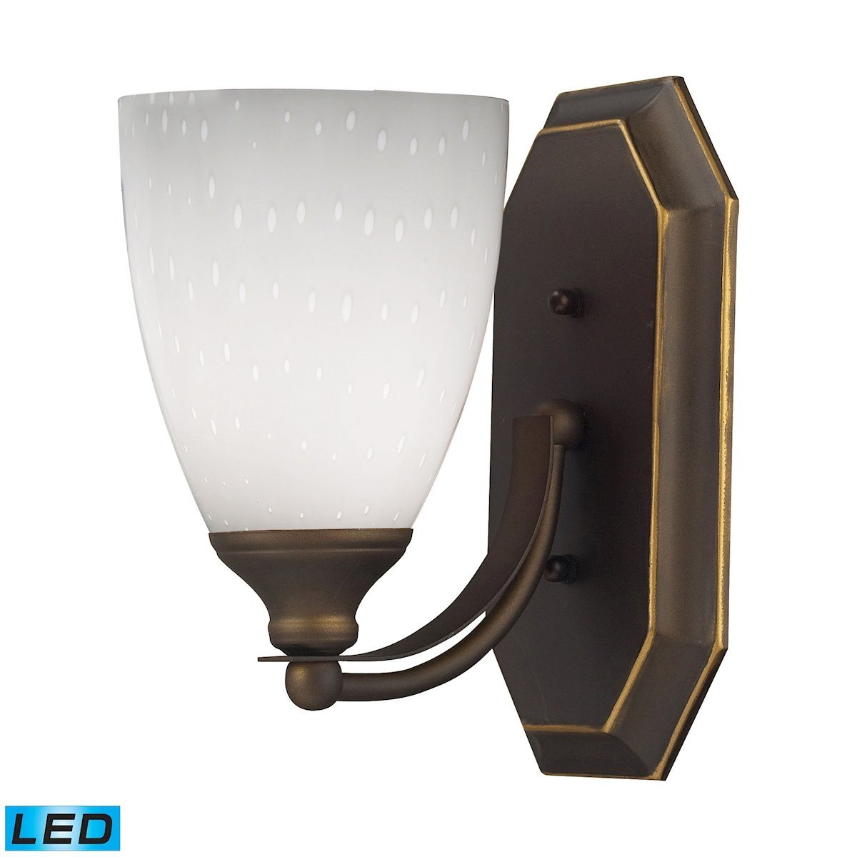 Bath And Spa 1 Light LED Vanity In Aged Bronze And Simple White Glass Wall Elk Lighting 