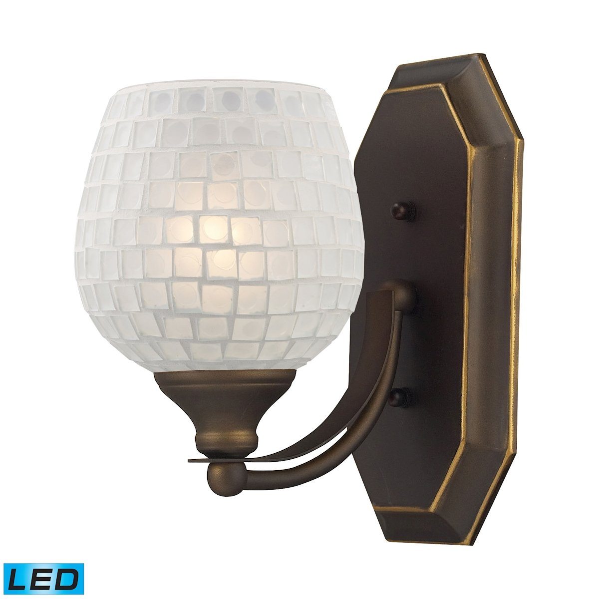 Bath And Spa 1 Light LED Vanity In Aged Bronze And White Glass Wall Elk Lighting 