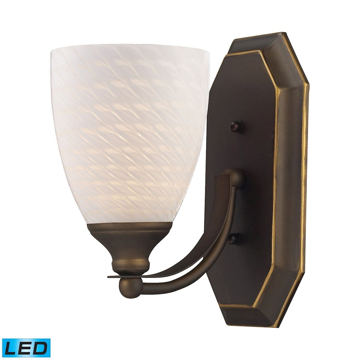 Bath And Spa 1 Light LED Vanity In Aged Bronze And White Swirl Glass Wall Elk Lighting 