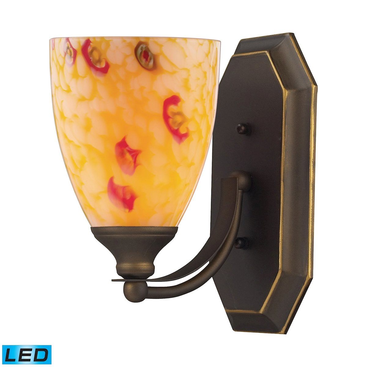 Bath And Spa 1 Light LED Vanity In Aged Bronze And Yellow Glass Wall Elk Lighting 
