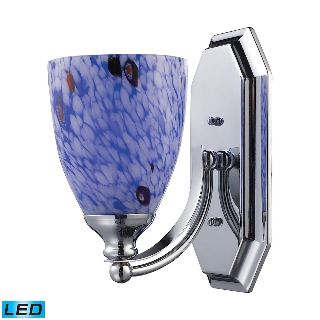 Bath And Spa 1 Light LED Vanity In Polished Chrome And Starburst Blue Glass Wall Elk Lighting 