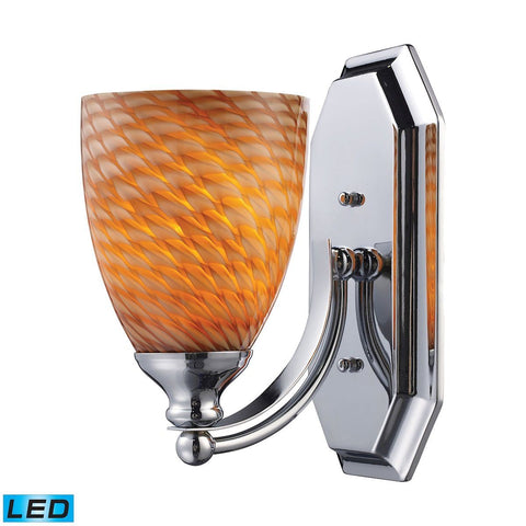Bath And Spa 1 Light LED Vanity In Polished Chrome And Cocoa Glass Wall Elk Lighting 