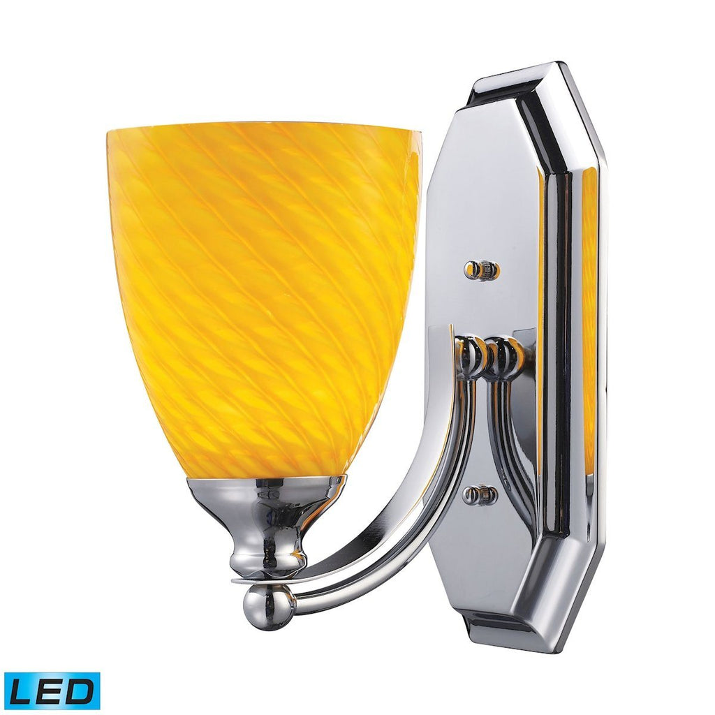 Bath And Spa 1 Light LED Vanity In Polished Chrome And Canary Glass Wall Elk Lighting 