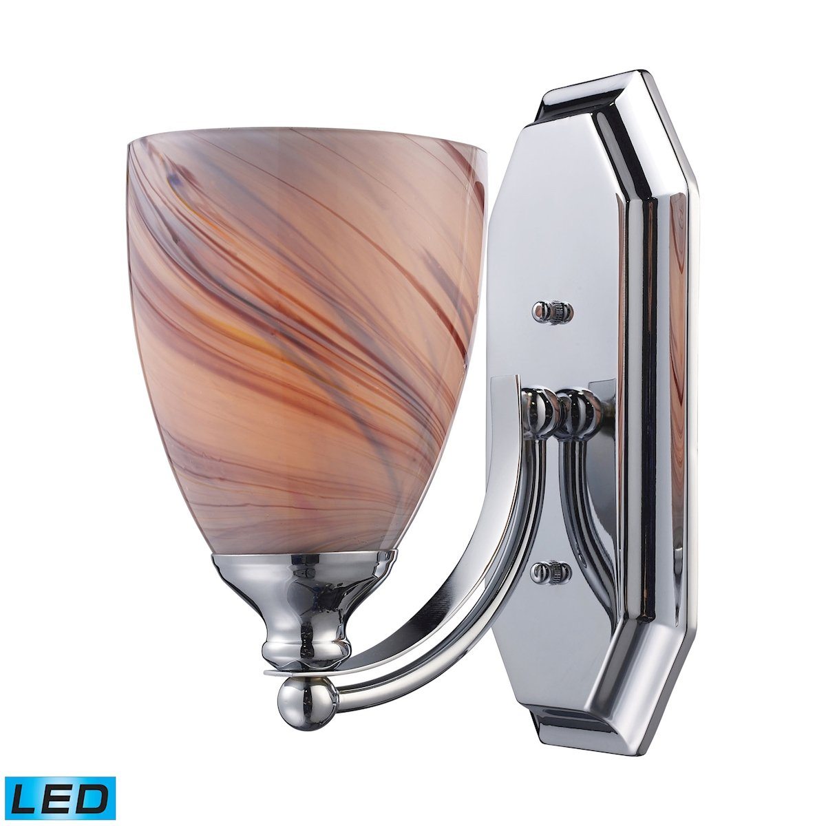Bath And Spa 1 Light LED Vanity In Polished Chrome And Creme Glass Wall Elk Lighting 
