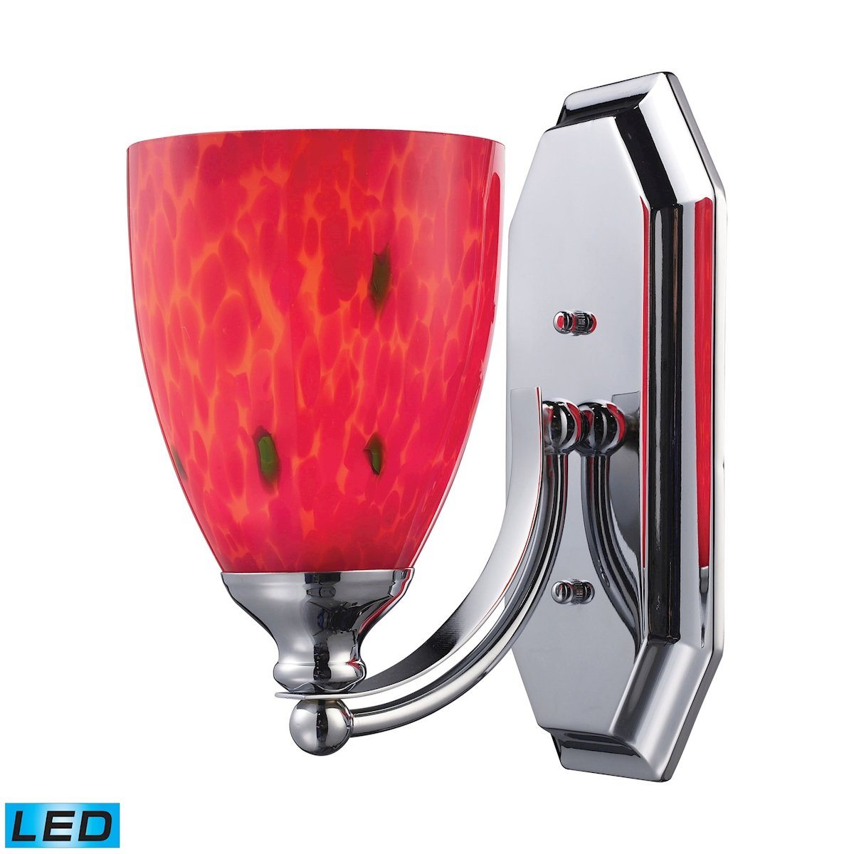 Bath And Spa 1 Light LED Vanity In Polished Chrome And Fire Red Glass Wall Elk Lighting 