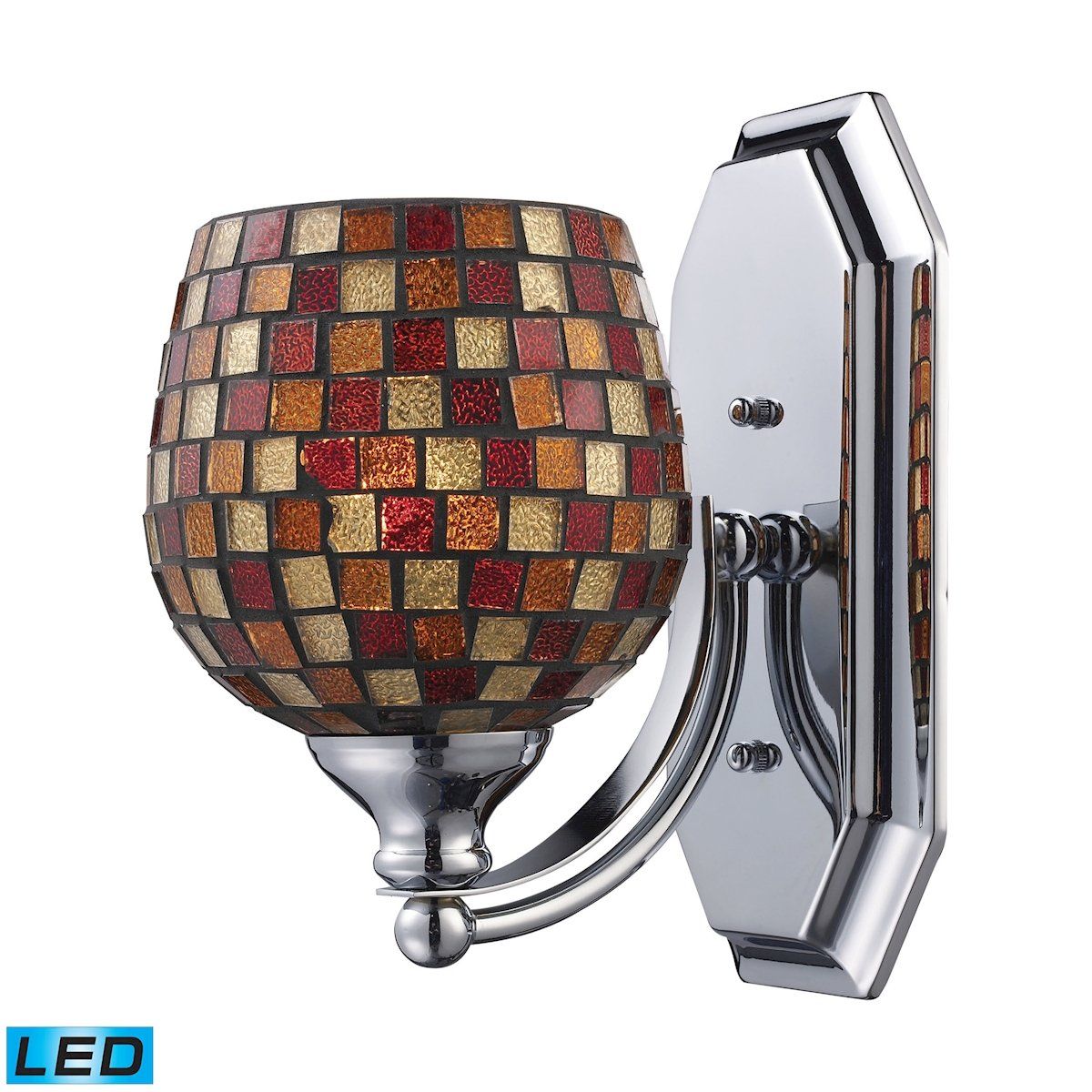 Bath And Spa 1 Light LED Vanity In Polished Chrome And Multi Fusion Glass Wall Elk Lighting 