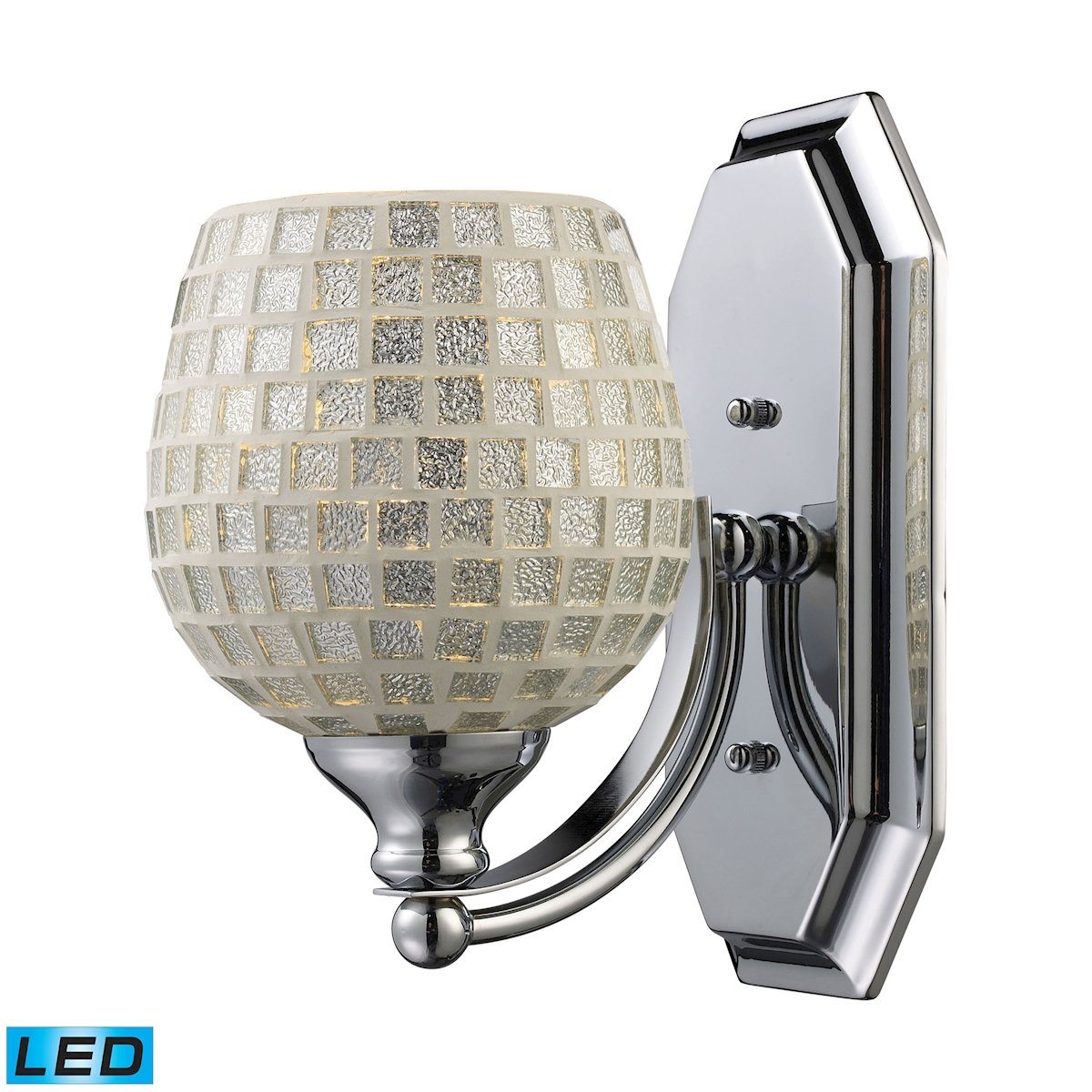 Bath And Spa 1 Light LED Vanity In Polished Chrome And Silver Glass Wall Elk Lighting 