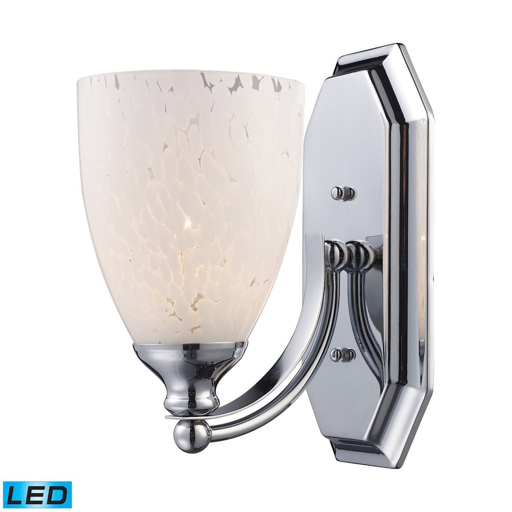 Bath And Spa 1 Light LED Vanity In Polished Chrome And Snow White Glass Wall Elk Lighting 