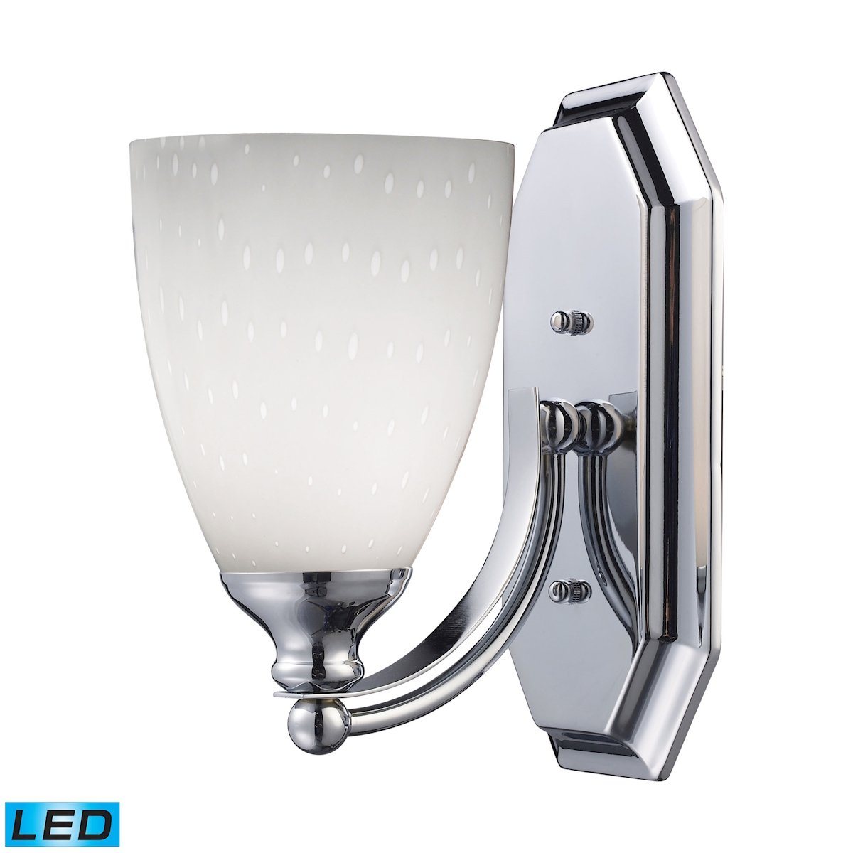 Bath And Spa 1 Light LED Vanity In Polished Chrome And Simple White Glass Wall Elk Lighting 