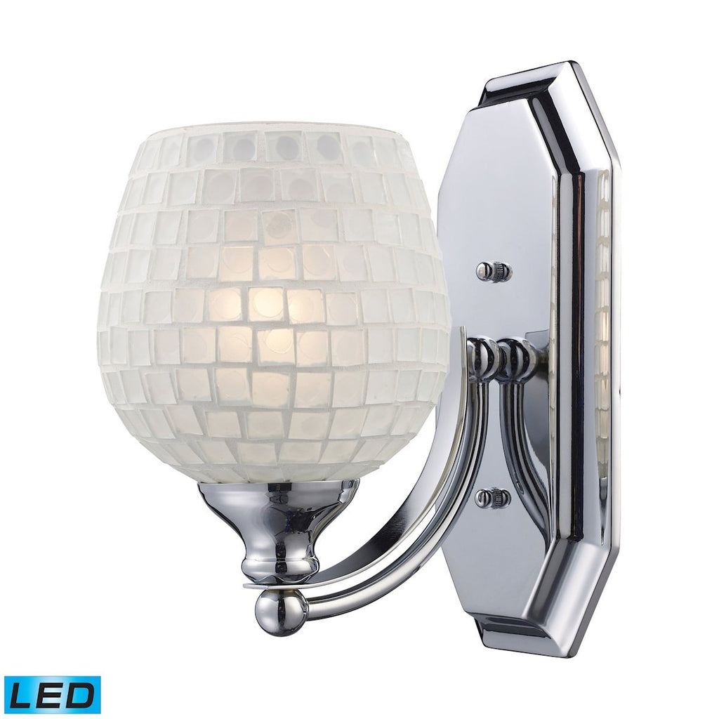 Bath And Spa 1 Light LED Vanity In Polished Chrome And White Glass Wall Elk Lighting 