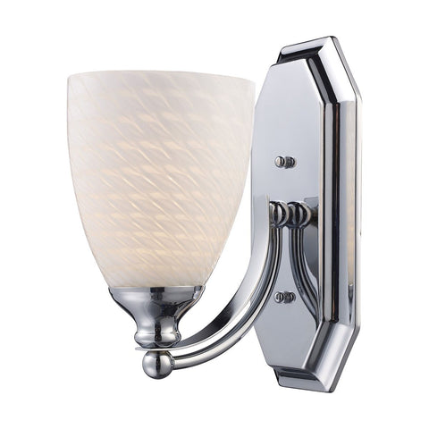 Bath And Spa 1 Light Vanity In Polished Chrome And White Swirl Glass Wall Elk Lighting 