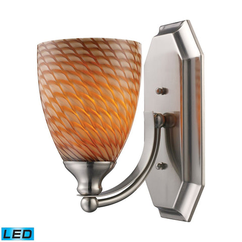 Bath And Spa 1 Light LED Vanity In Satin Nickel And Cocoa Glass Wall Elk Lighting 