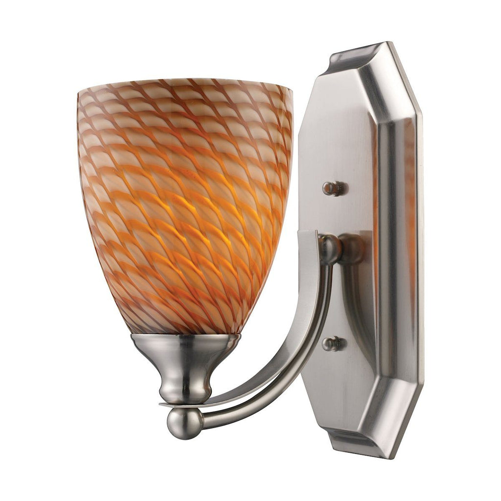 Bath And Spa 1 Light Vanity In Satin Nickel And Cocoa Glass Wall Elk Lighting 