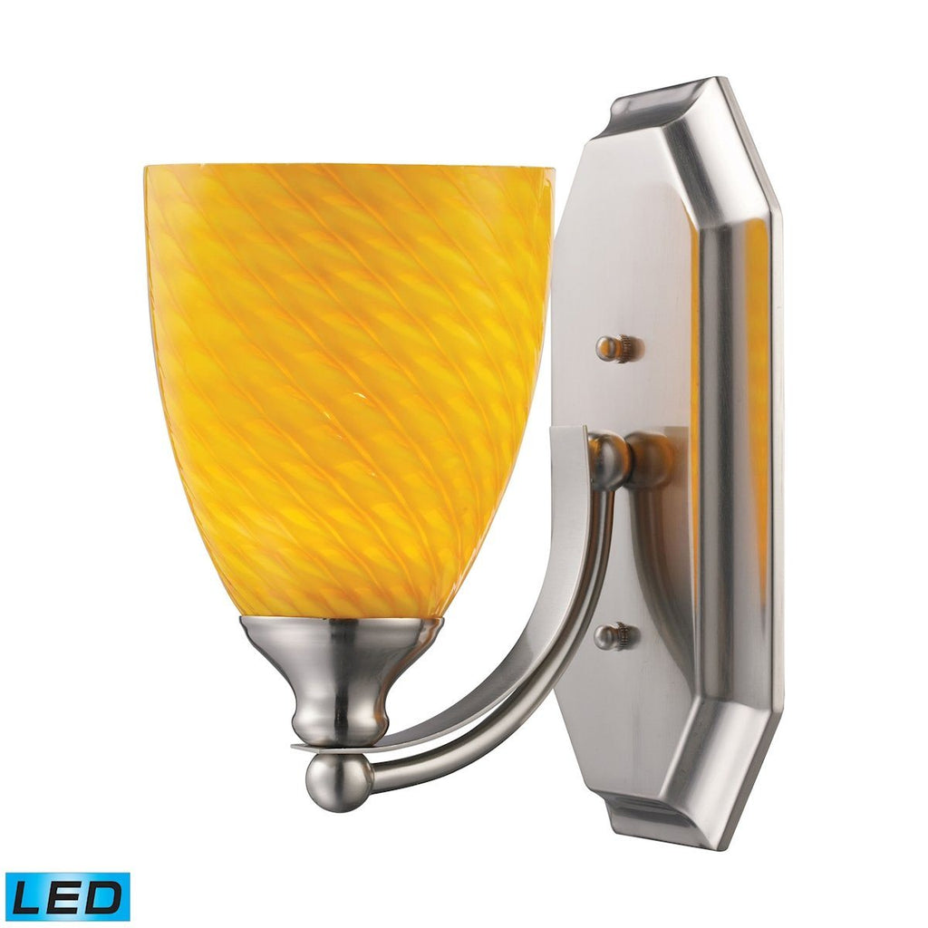 Bath And Spa 1 Light LED Vanity In Satin Nickel And Canary Glass Wall Elk Lighting 