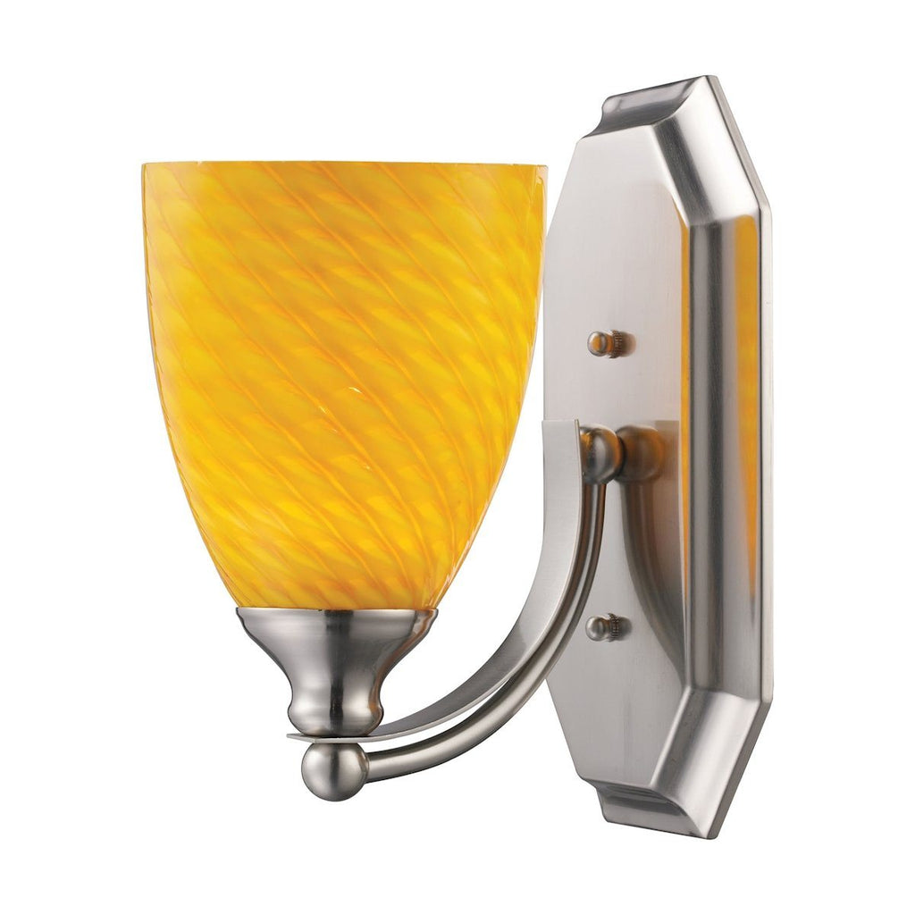 Bath And Spa 1 Light Vanity In Satin Nickel And Canary Glass Wall Elk Lighting 