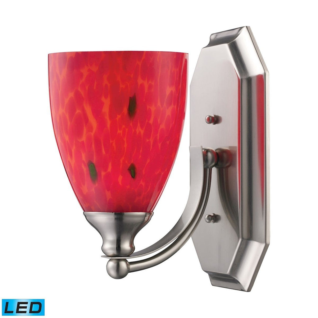 Bath And Spa 1 Light LED Vanity In Satin Nickel And Fire Red Glass Wall Elk Lighting 