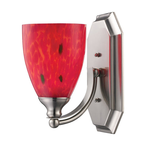 Bath And Spa 1 Light Vanity In Satin Nickel And Fire Red Glass Wall Elk Lighting 