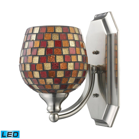 Bath And Spa 1 Light LED Vanity In Satin Nickel And Multi Fusion Glass Wall Elk Lighting 