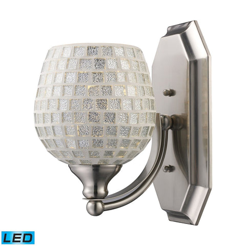 Bath And Spa 1 Light LED Vanity In Satin Nickel And Silver Glass Wall Elk Lighting 