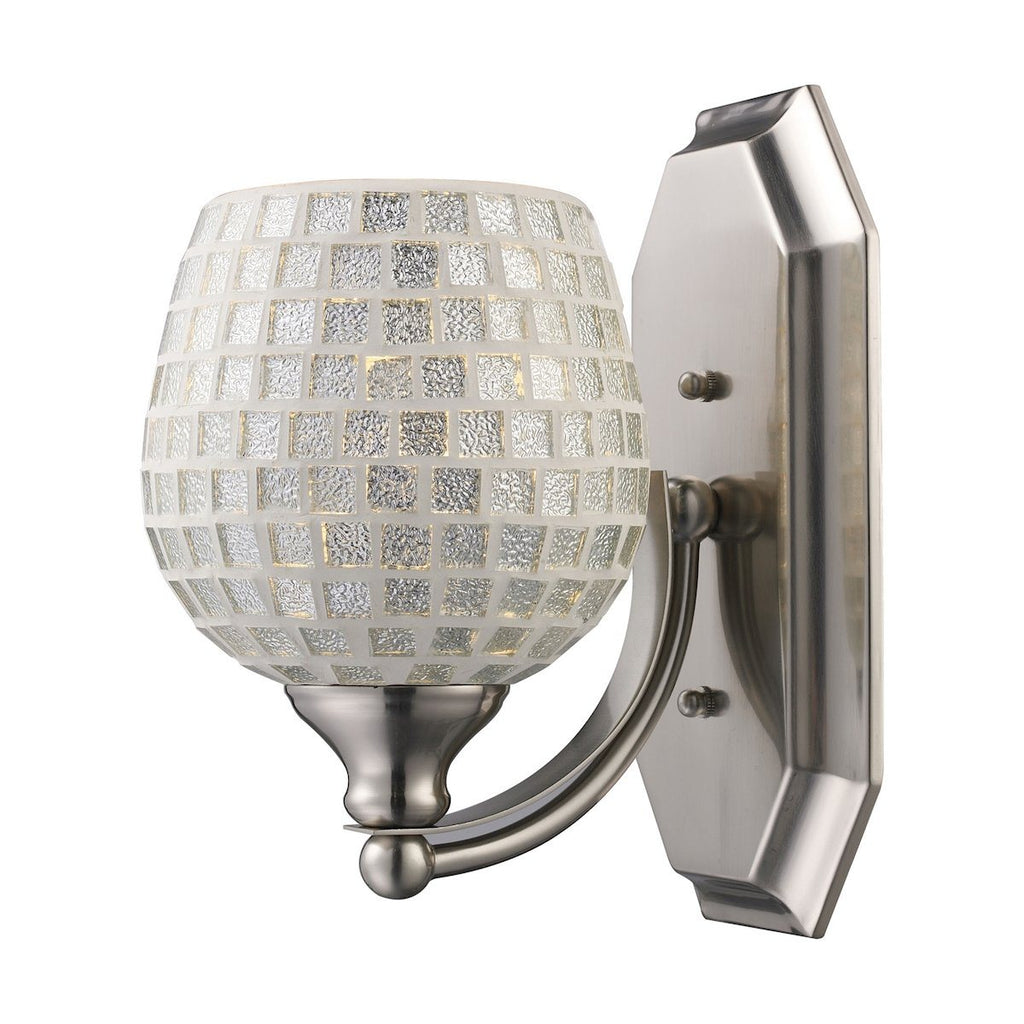Bath And Spa 1 Light Vanity In Satin Nickel And Silver Glass Wall Elk Lighting 