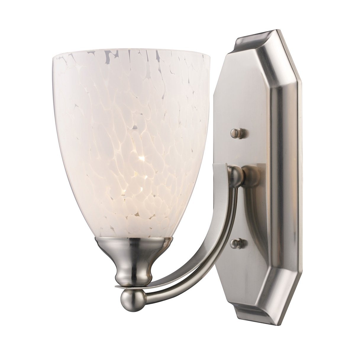 Bath And Spa 1 Light Vanity In Satin Nickel And Snow White Glass Wall Elk Lighting 