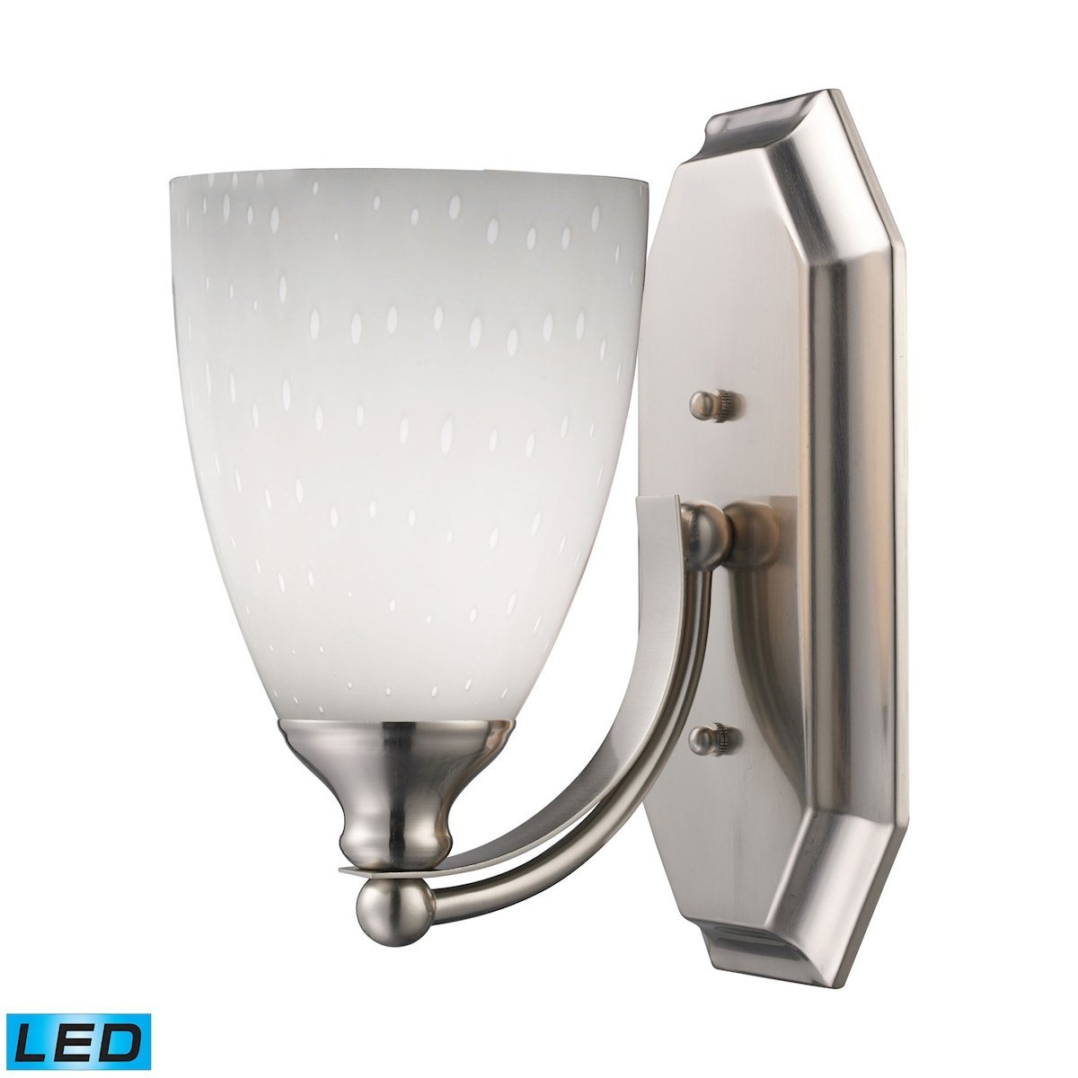 Bath And Spa 1 Light LED Vanity In Satin Nickel And Simple White Glass Wall Elk Lighting 