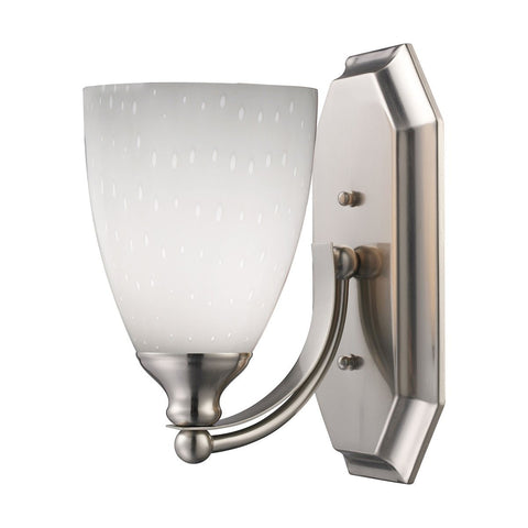 Bath And Spa 1 Light Vanity In Satin Nickel And Simple White Glass Wall Elk Lighting 