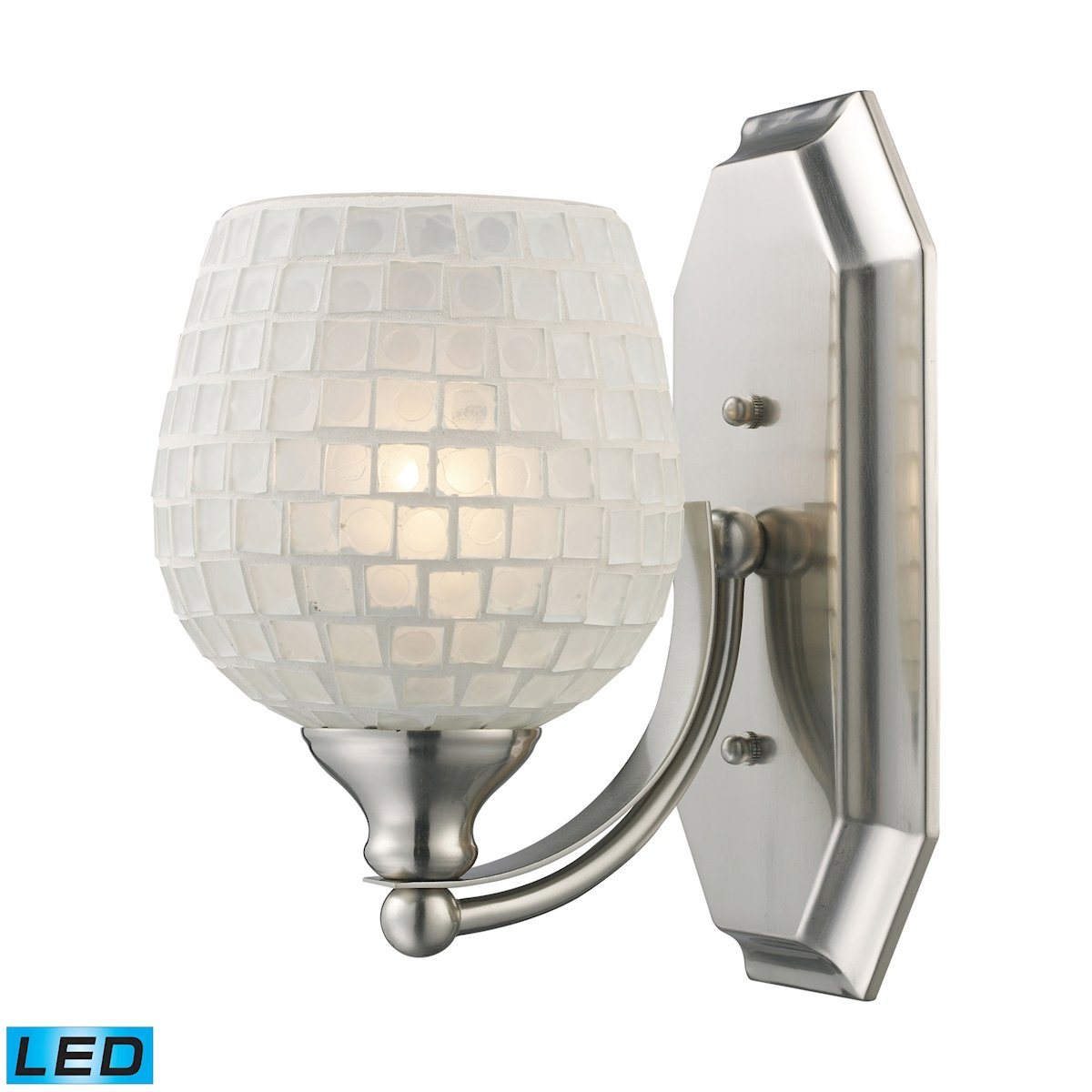 Bath And Spa 1 Light LED Vanity In Satin Nickel And White Glass Wall Elk Lighting 