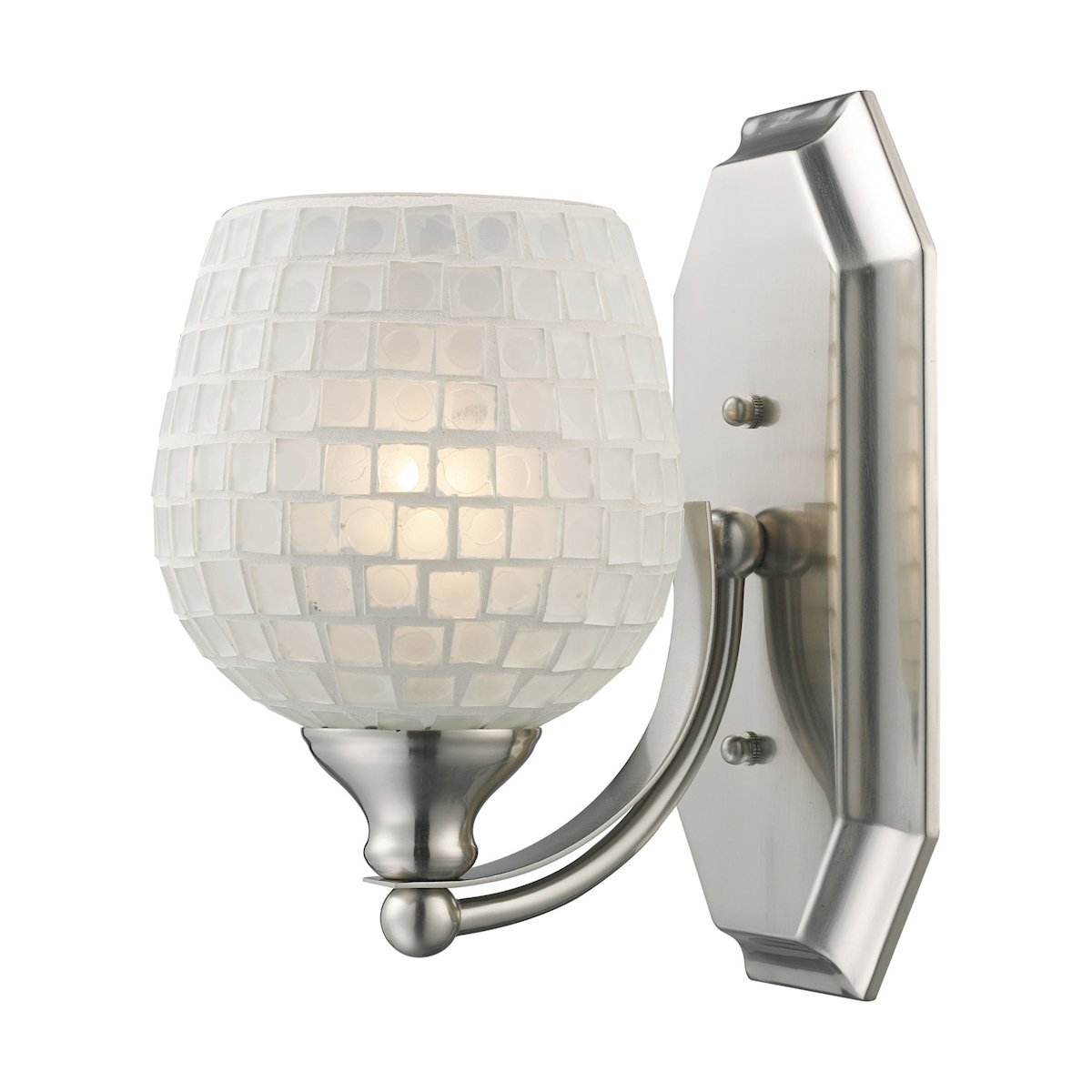 Bath And Spa 1 Light Vanity In Satin Nickel And White Glass Wall Elk Lighting 