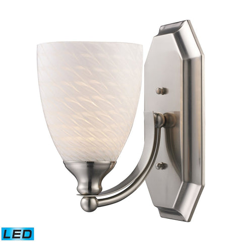 Bath And Spa 1 Light LED Vanity In Satin Nickel And White Swirl Glass Wall Elk Lighting 