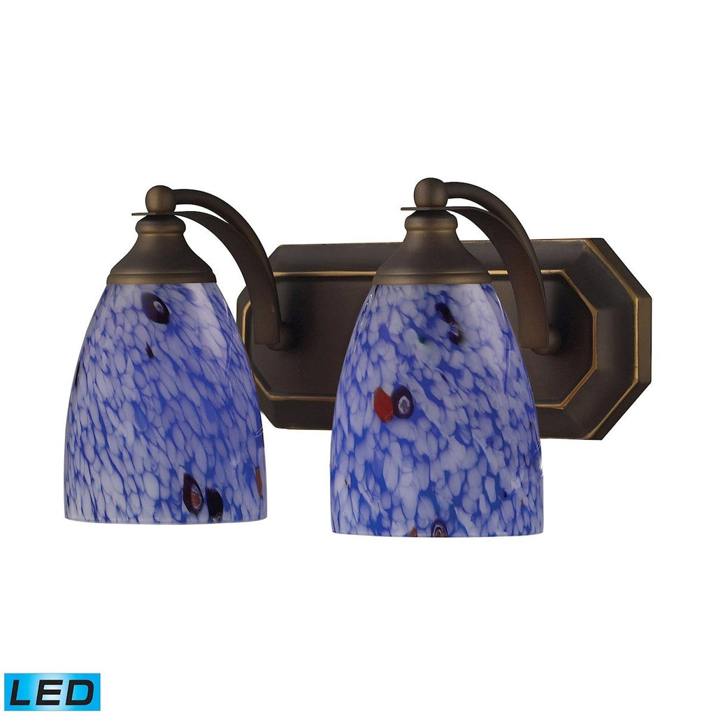 Bath And Spa 2 Light LED Vanity In Aged Bronze And Starburst Blue Glass Wall Elk Lighting 