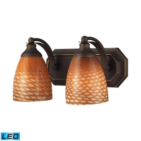 Bath And Spa 2 Light LED Vanity In Aged Bronze And Cocoa Glass Wall Elk Lighting 