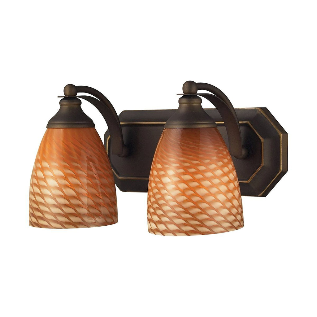 Bath And Spa 2 Light Vanity In Aged Bronze And Cocoa Glass Wall Elk Lighting 