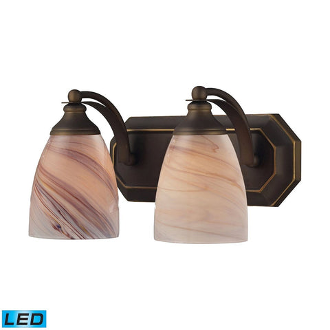Bath And Spa 2 Light LED Vanity In Aged Bronze And Creme Glass Wall Elk Lighting 