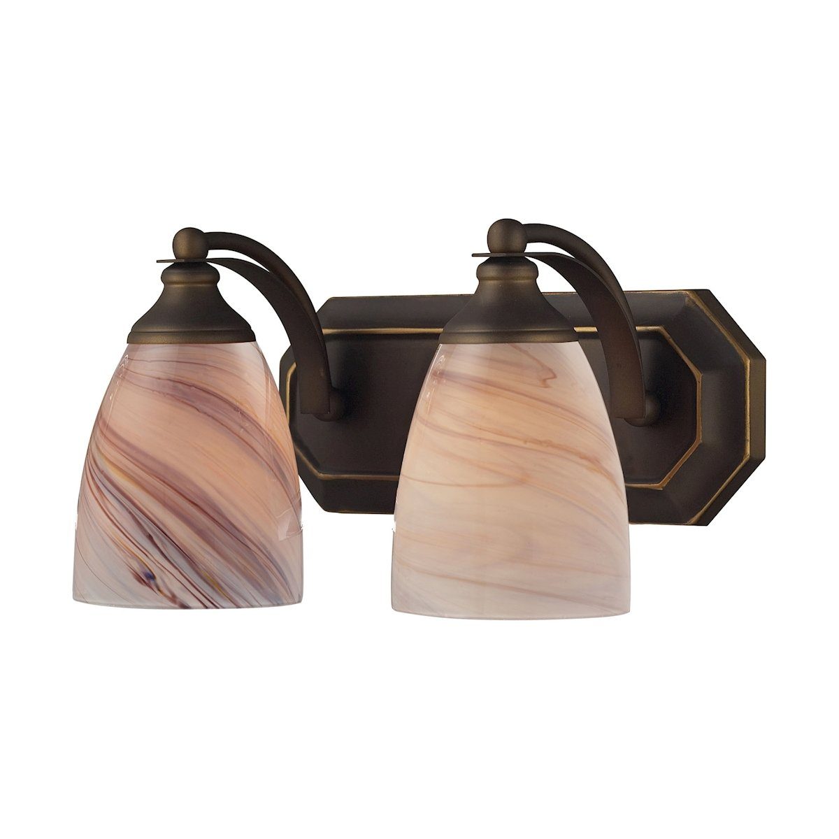Bath And Spa 2 Light Vanity In Aged Bronze And Creme Glass Wall Elk Lighting 