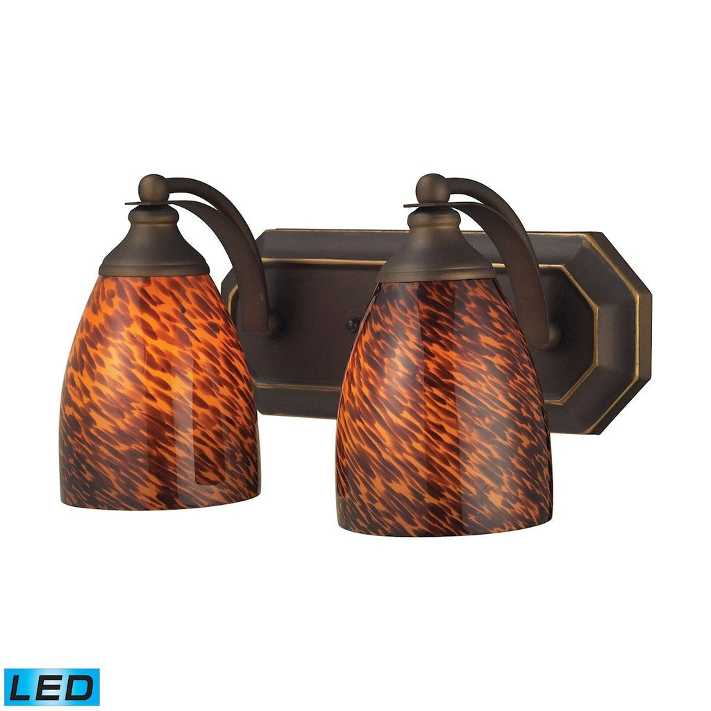 Bath And Spa 2 Light LED Vanity In Aged Bronze And Espresso Glass Wall Elk Lighting 