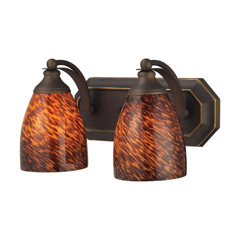 Bath And Spa 2 Light Vanity In Aged Bronze And Espresso Glass Wall Elk Lighting 