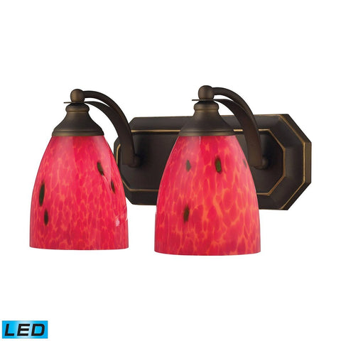 Bath And Spa 2 Light LED Vanity In Aged Bronze And Fire Red Glass Wall Elk Lighting 