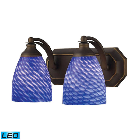 Bath And Spa 2 Light LED Vanity In Aged Bronze And Sapphire Glass Wall Elk Lighting 