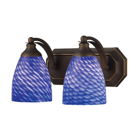 Bath And Spa 2 Light Vanity In Aged Bronze And Sapphire Glass Wall Elk Lighting 