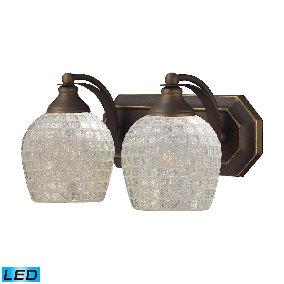 Bath And Spa 2 Light LED Vanity In Aged Bronze And Silver Glass Wall Elk Lighting 