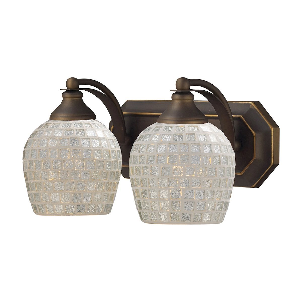 Bath And Spa 2 Light Vanity In Aged Bronze And Silver Glass Wall Elk Lighting 
